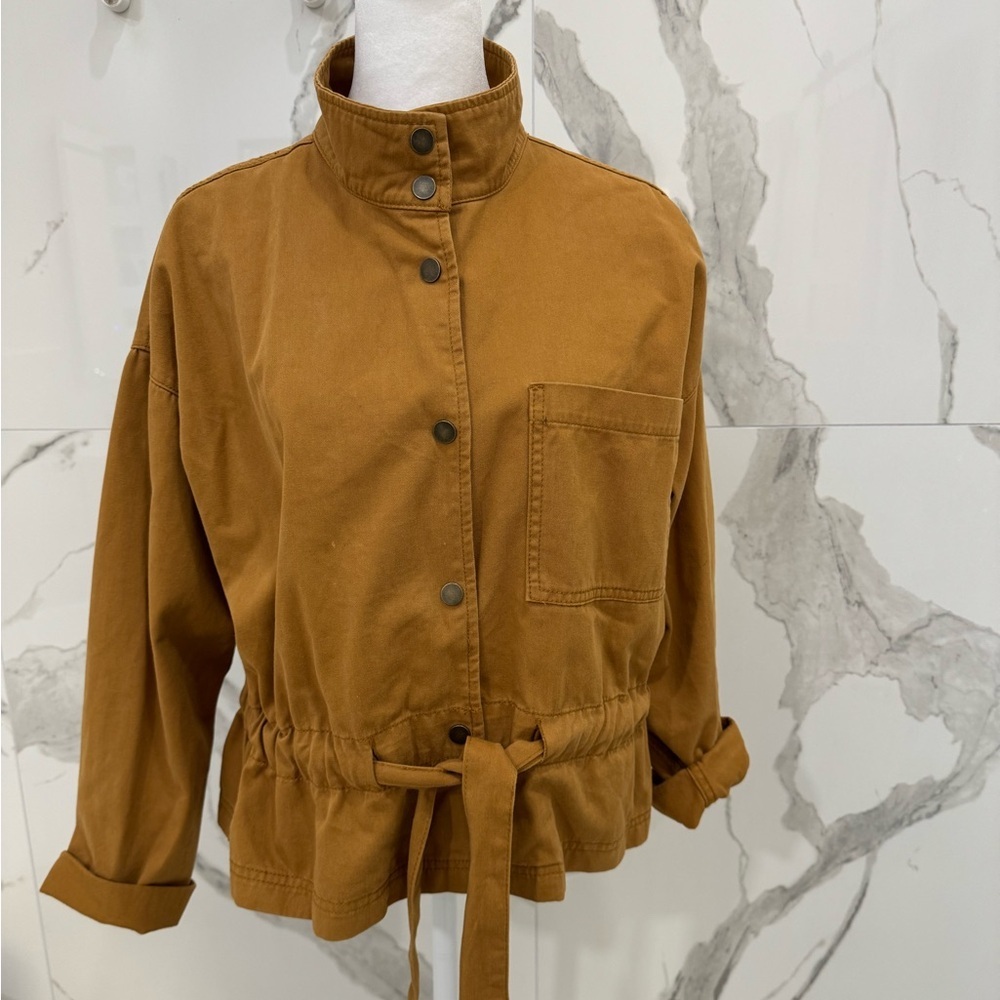 A Love's A Versatile Women's Brown Tan Button Up Tie Waist Utility Jacket - Picture 5 of 10